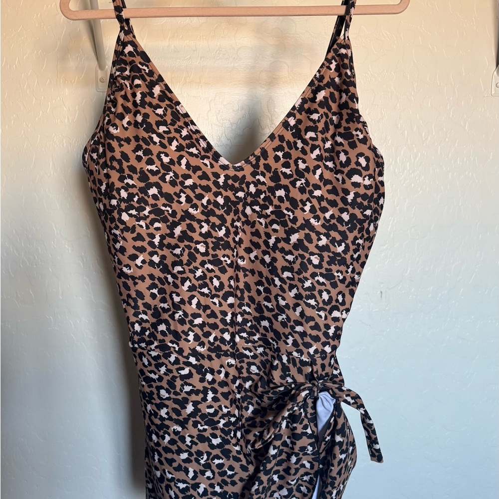 Leopard Print one piece swim dress with tie wrap